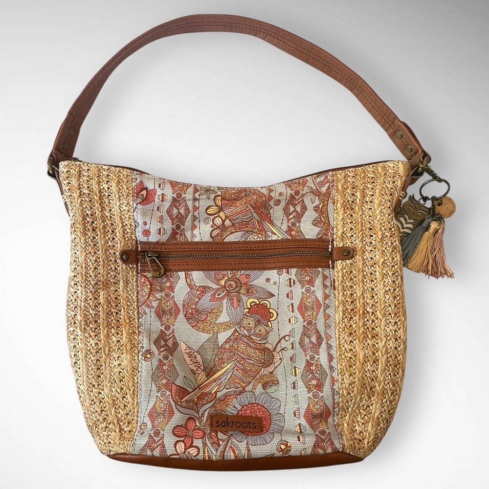 SAKROOTS Sky Spirit Desert Sequoia Straw Hobo Shoulder Bag | EUC‎